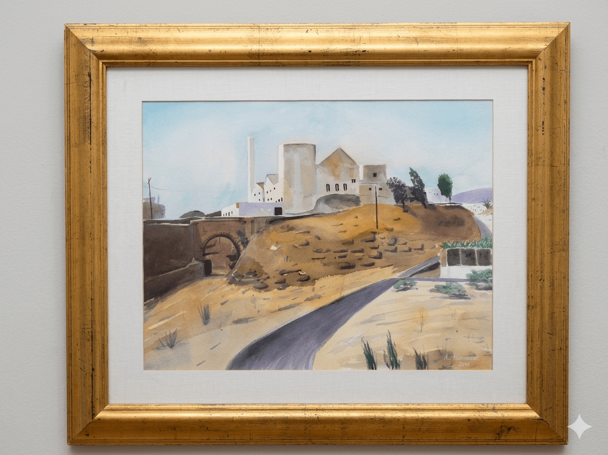 Telde - Gouache sur papier, encadrement doré -  74 x 62 cm