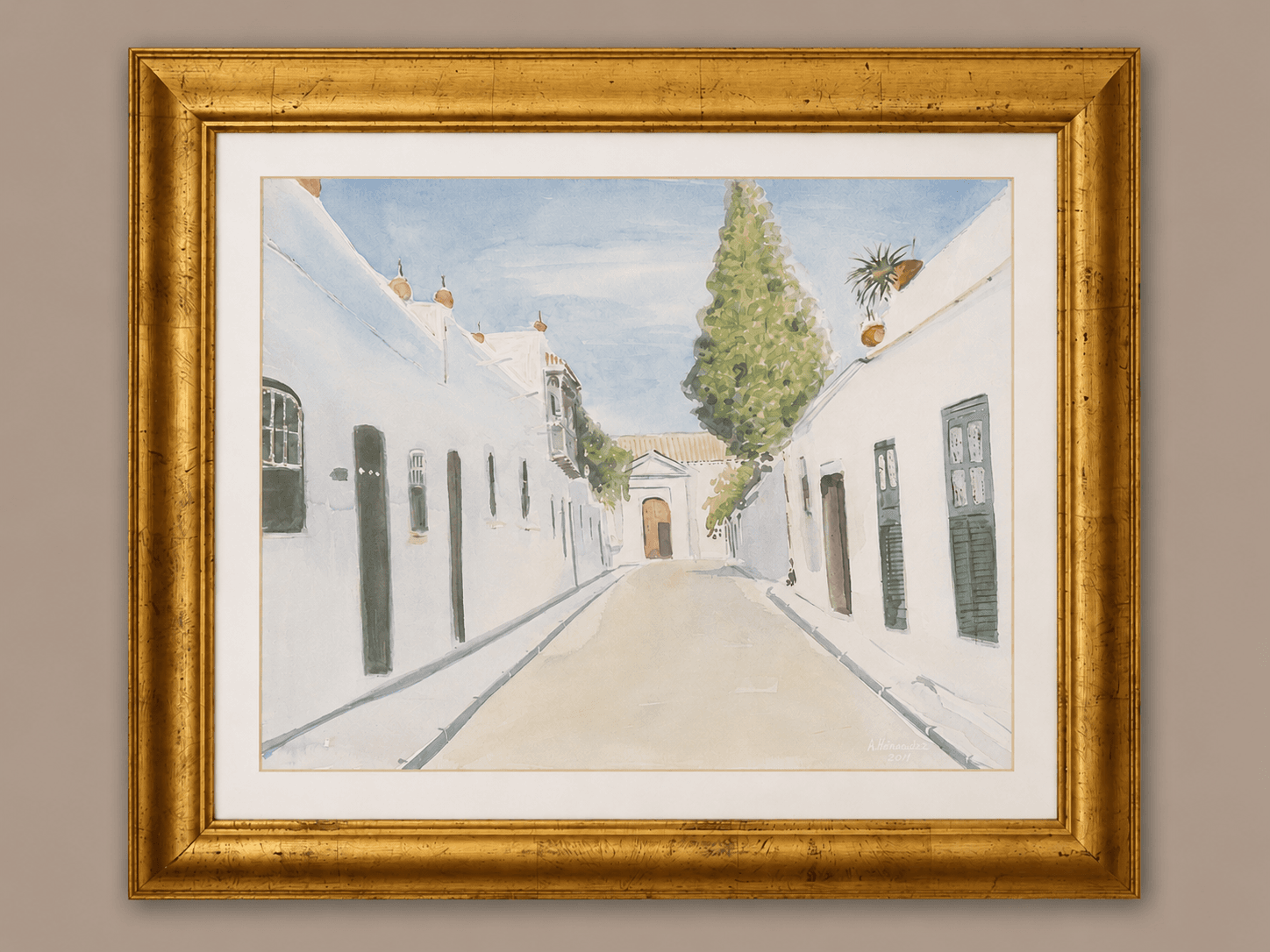 Kanarische Straße - Aquarell auf Papier, gerahmt - 74 x 62 cm