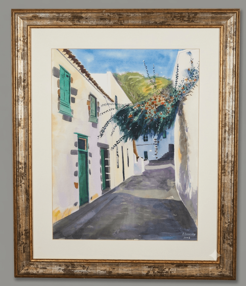Canarian Alley - Watercolor on paper, framed - 60 x 72 cm