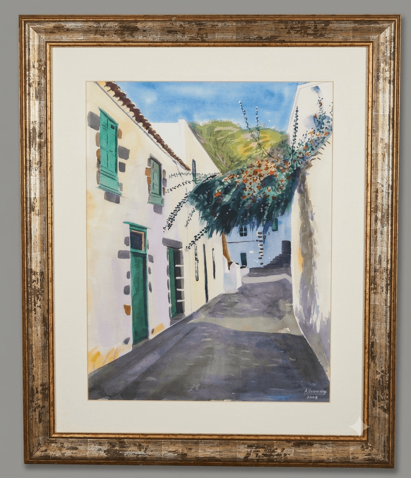 Callejón Canario - Acuarela sobre papel, enmarcado - 60 x 72 cm