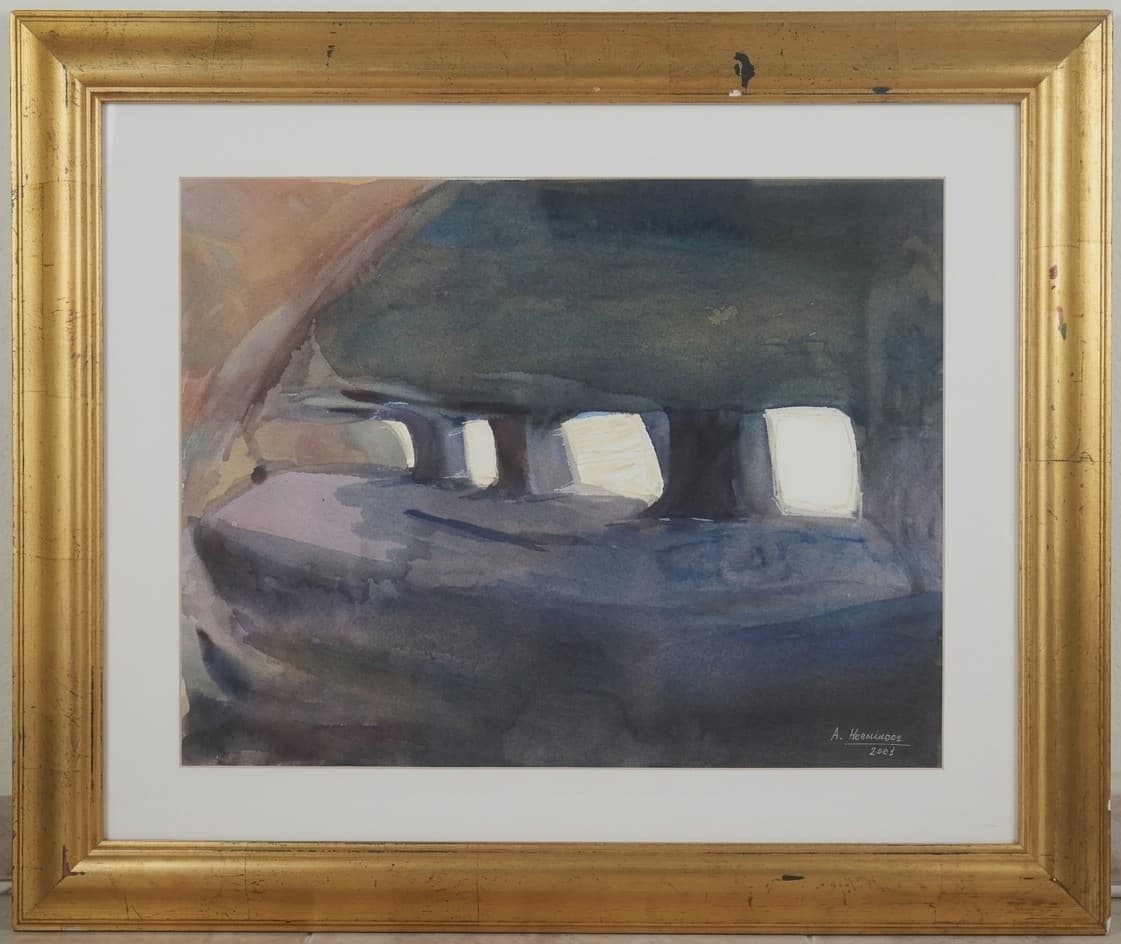 Kanarische Höhle - Aquarell auf Papier, gerahmt - 74 x 62 cm