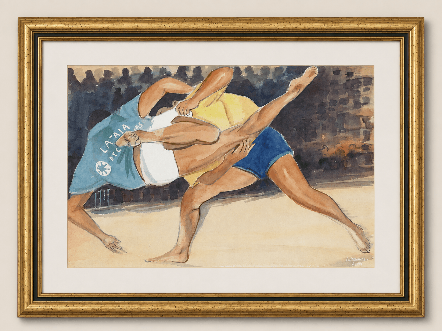 Lucha Canaria - Acuarela sobre papel enmarcada - 73 x 56cm