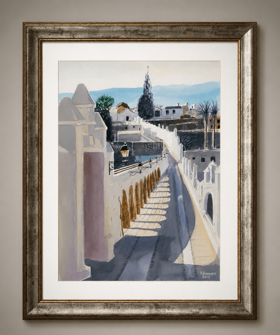 Kanarisches Dorf - Aquarell auf Papier, gerahmt - 60 x 72 cm