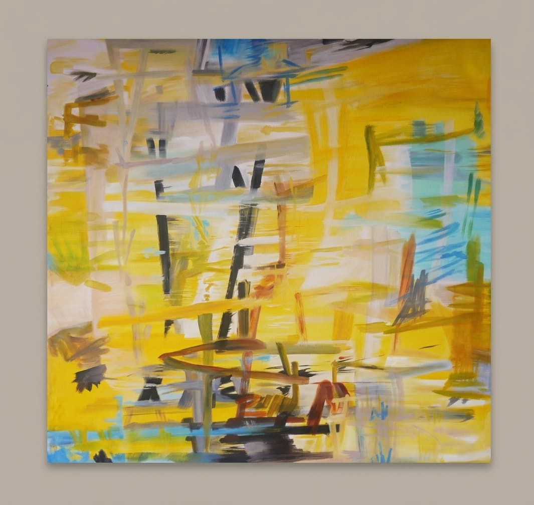 Confettis Jaunes - Huile sur toile - 104 x 104 cm