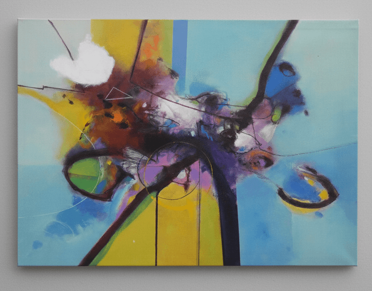 Composición Abstracta en Azul - Acrylique sur toile - 97 x 69,5 cm