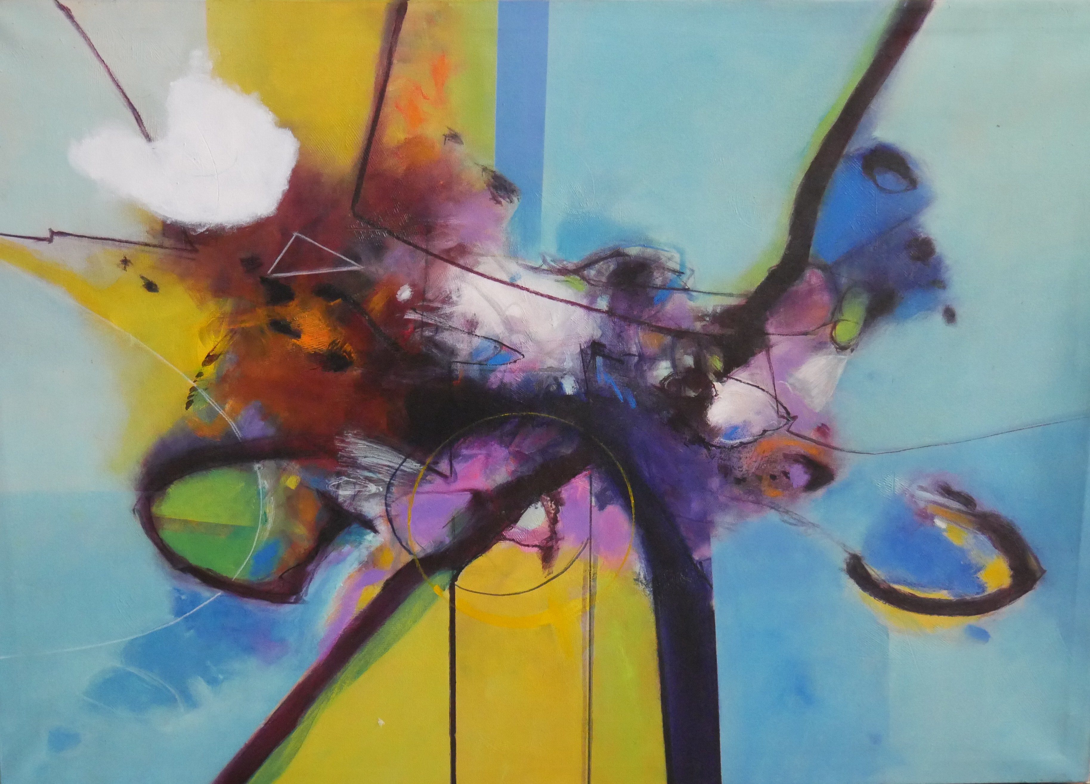 Blue Abstract Composition - Abstract artwork by José Antonio Hernández, Acrylic on canvas, 80 x 60 cm