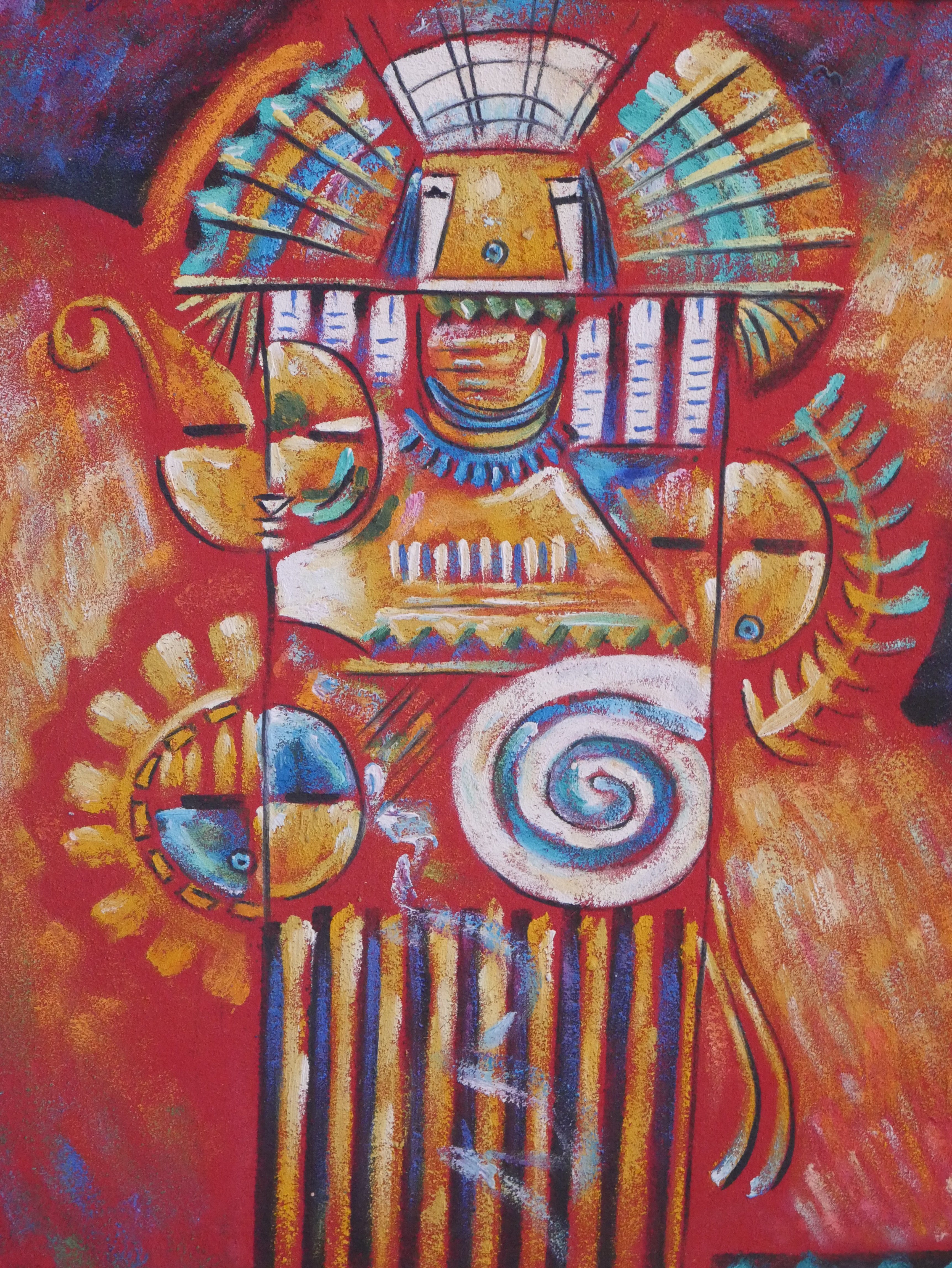 Festival of the Sun, Inca - Abstract artwork by José Antonio Hernández, Oil and Acrylic various techniques, 80 x 100 cm