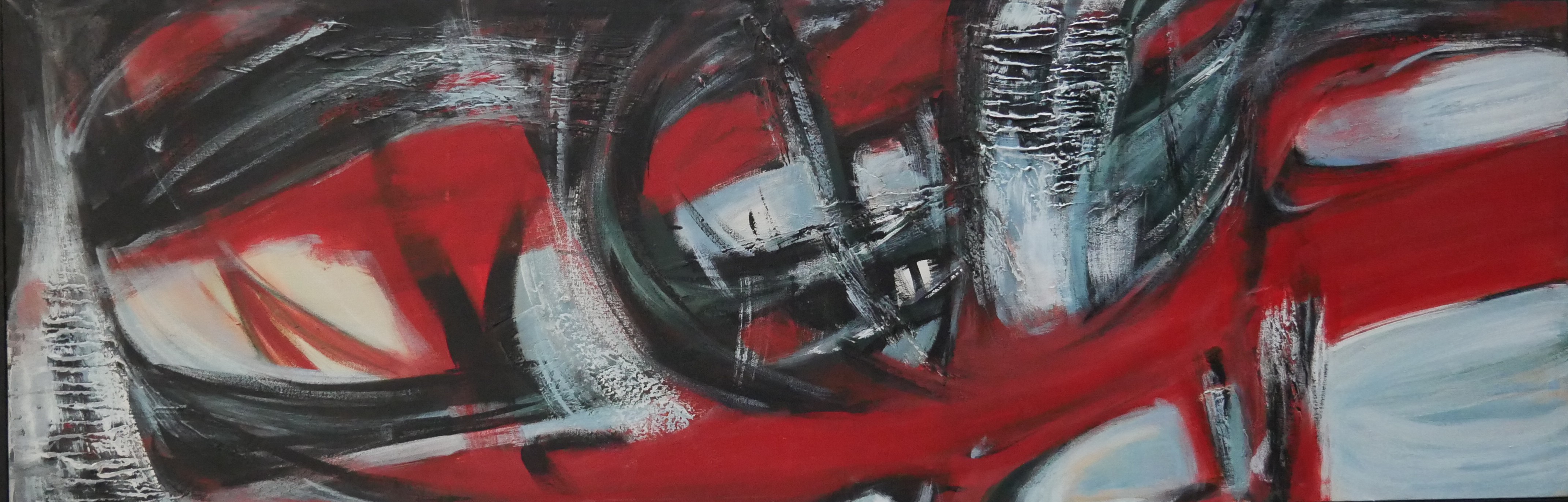 Red Impulse - Abstract artwork by José Antonio Hernández, Oil on canvas, 154 x 54 cm