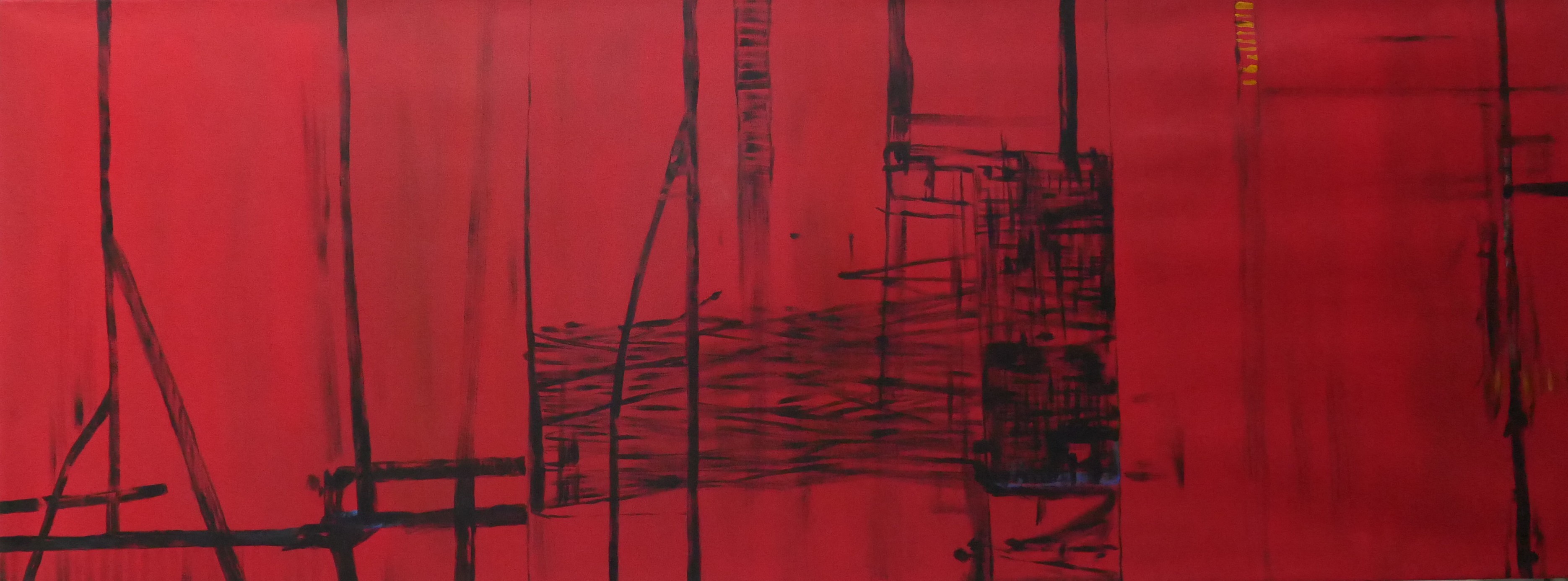 Alhambra Red - Abstract artwork by José Antonio Hernández, Oil on canvas, 154 x 54 cm